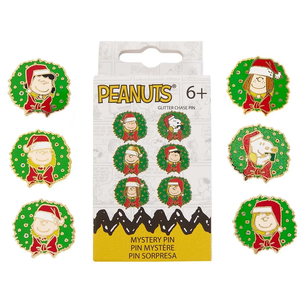 Loungefly Peanuts Gang Holiday Wreath Molded Enamel Pin - Unisex Casual Collectibles with Metal Coating, Mystery Packaging, Snoopy & Woodstock Glitter Chase, Brooch