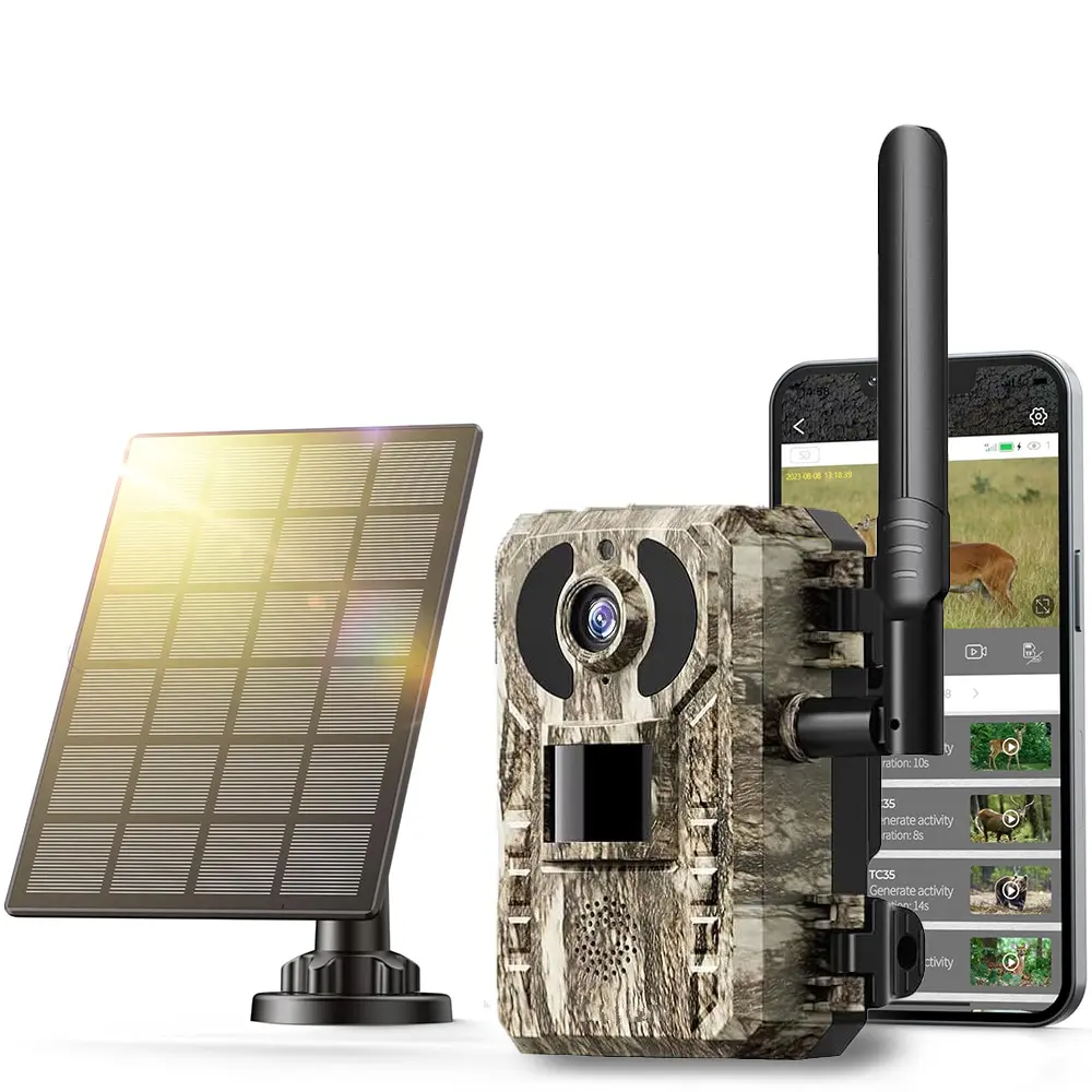 [2.7K Live]4G LTE Cellular Trail Camera with Solar Power, 3rd Generation Camera with Live View, Remote Phone Access and Playback, Motion Activation and 0.2 Second Trigger Time, Night Vision, Built-in SIM Card,  Trail Camera for Hunting, Survival Kit