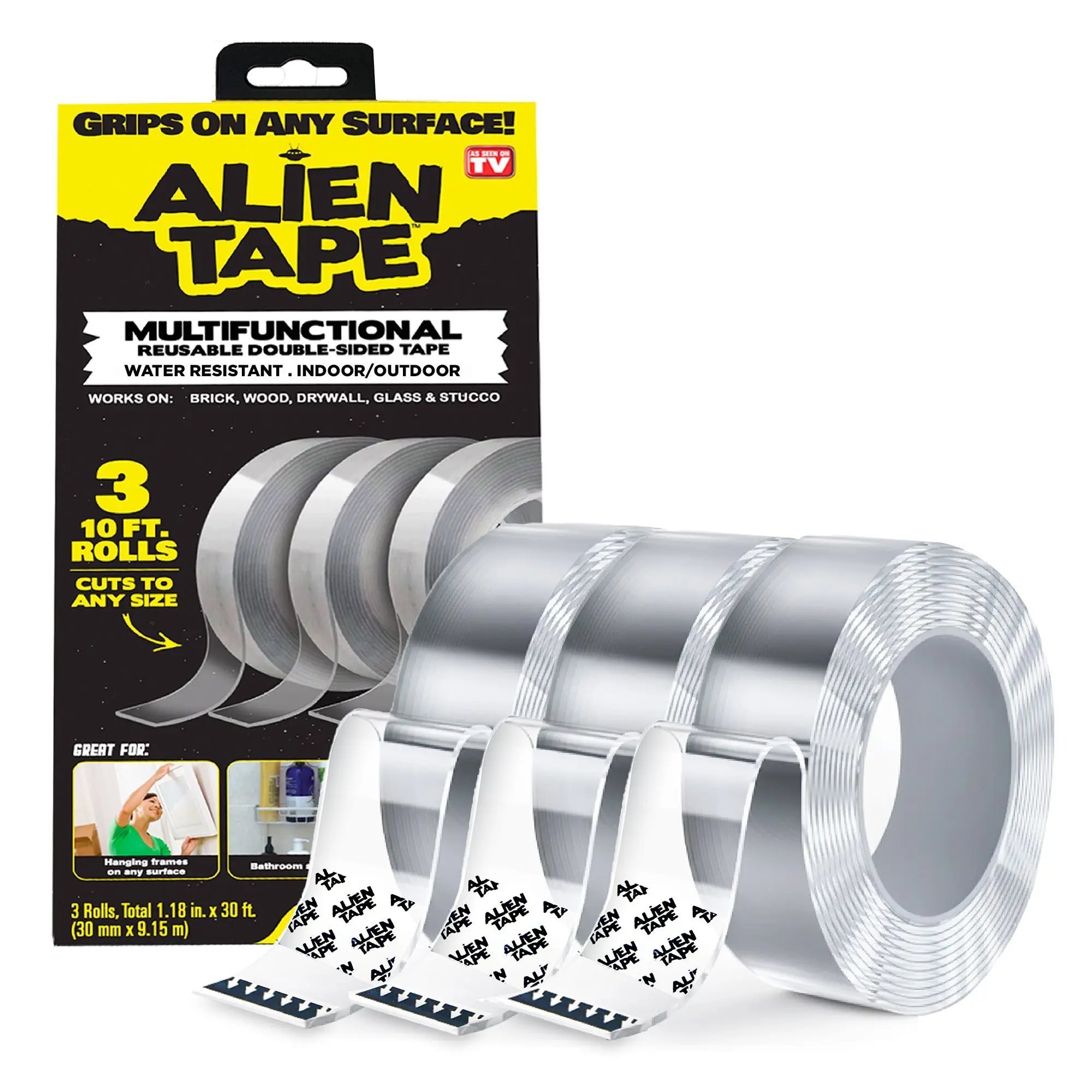 Alien Tape – Heavy-Duty Double-Sided Nano Adhesive Tape, Multipurpose, Removable & Washable, Transparent, for Mounting, Hanging, Carpet, Photo Frames, Posters & Décor