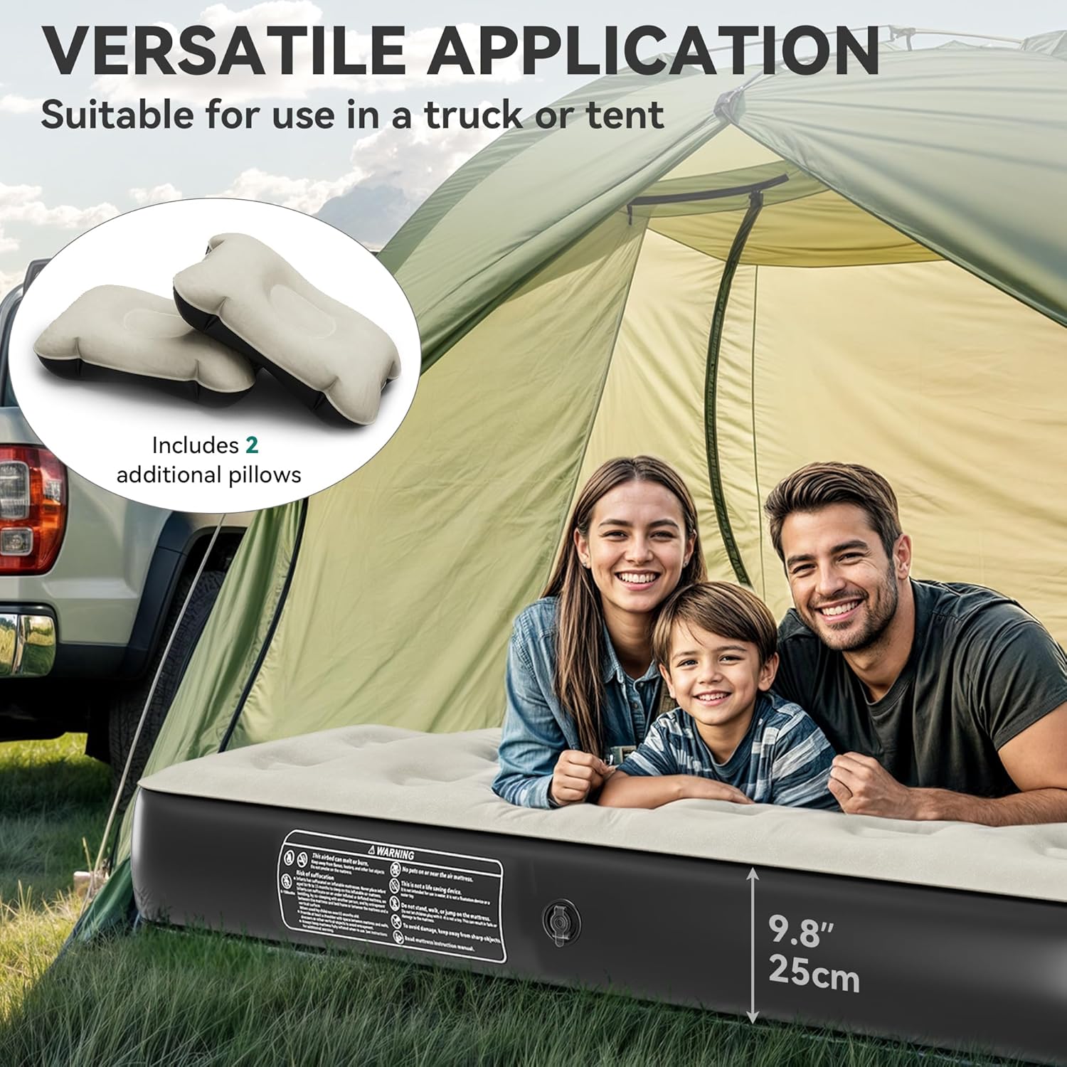 YITAMOTOR Truck Bed Air Mattress for 5.5-5.8 ft Full-Size Short Truck Beds, Inflatable Car Mattress Bed with Pump, Pillows, Carry Bag & Repair Kit for Outdoor, Travel, Camping (Black&Gray,Black&Brown)