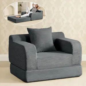 Corduroy Futon Sofa Bed Couch, Single Comfy Boneless Chaise Lounge with Backrest, Armrests and Pillow, Small Sofa Couch for Living Room Bedroom, 40" W