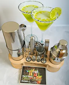 17Pcs Cocktail Shaker Set with Cocktail Recipe and Black Stand, 25oz, 25/20oz Bartending Kit, 750/600ml Bar Shakers Tools Bartender Kit