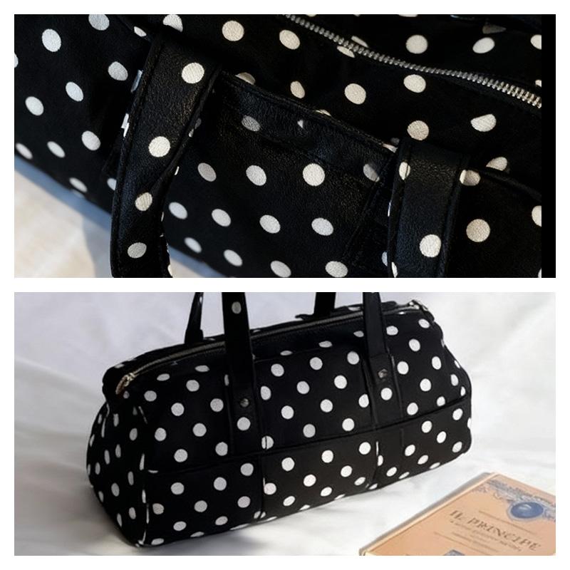 Cute Black & White Polka Dot Tote Bag Spacious Shoulder Bag for Women, Y2K Retro Daily Purse, Versatile Travel & Shopping Tote