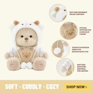 TEDDY HUGGY Adorable Teddy Bear Collection - Little Sheep Overalls Paired with a Cute Teddy Bear - 12 Inches Tall - Soft Plush Toy with Movable Joints - The Perfect Gift for Any Age.