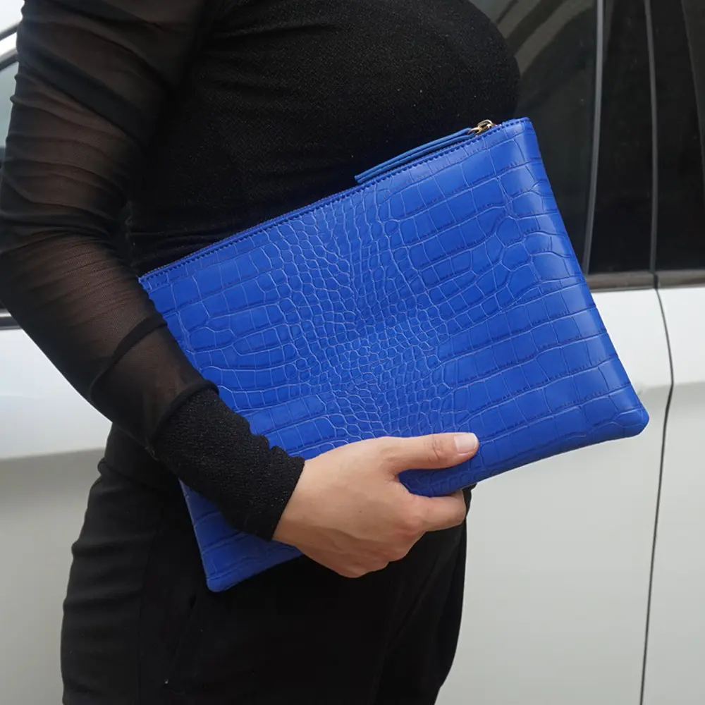 Women's Croco Grain PU Leather Envelope Shape Evening Clutch - Fashion Purses, Wristlet Clutch for Formal Occasions, Handbag