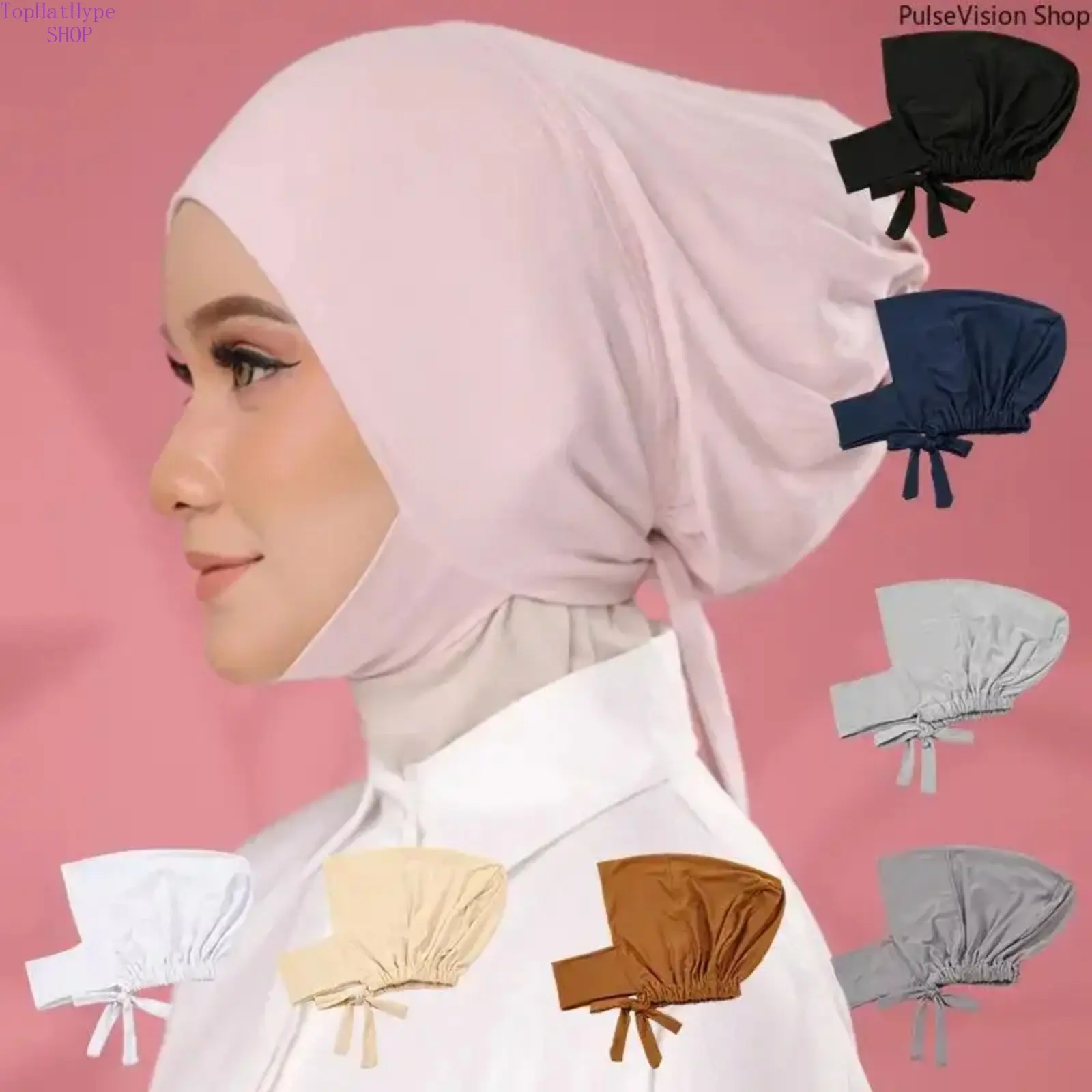 Muslim Women's Chic Instant Batik Hijab Scarf Set with Undercap - Soft Polyester, Adjustable, Breathable, Casual for Muslim Prayer, Eid & Daily Wear (Black, Earth Yellow, Blush Pink)