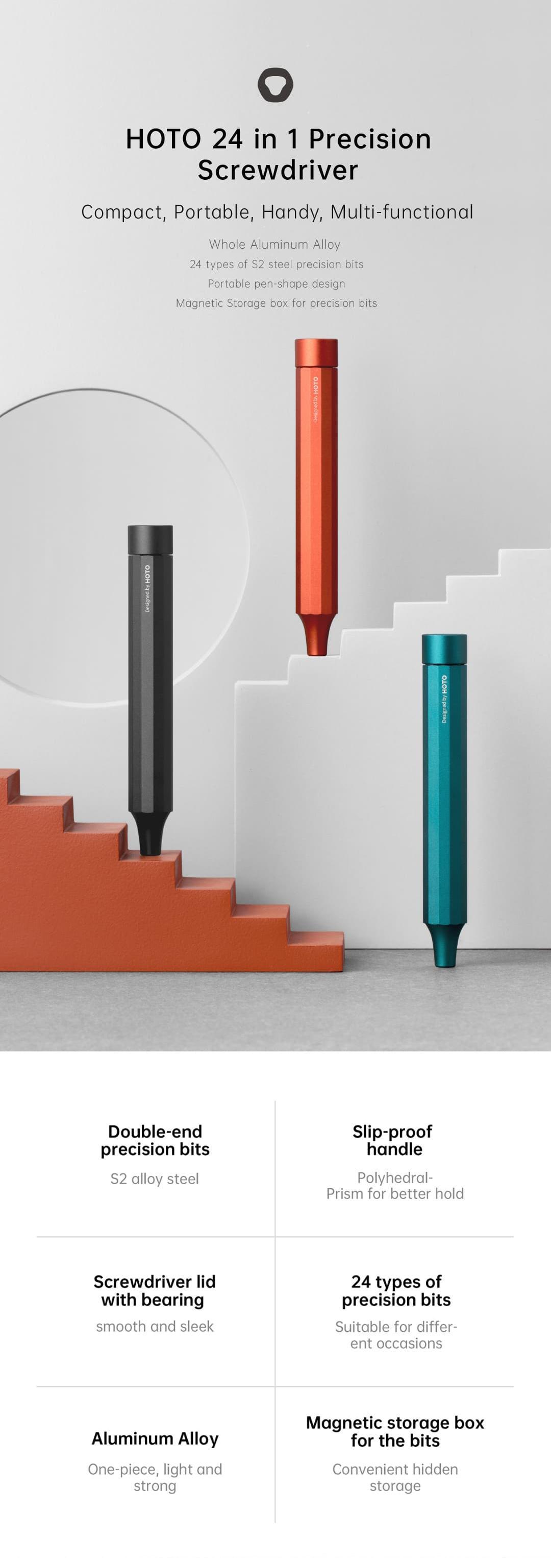 Hoto 24-in-1 Portable Manual Screwdriver with Magnetic S2 Steel Bits - Perfect for Phone, Computer, Watch, Game Console, Eyeglasses Repair & Christmas Gifts Kit