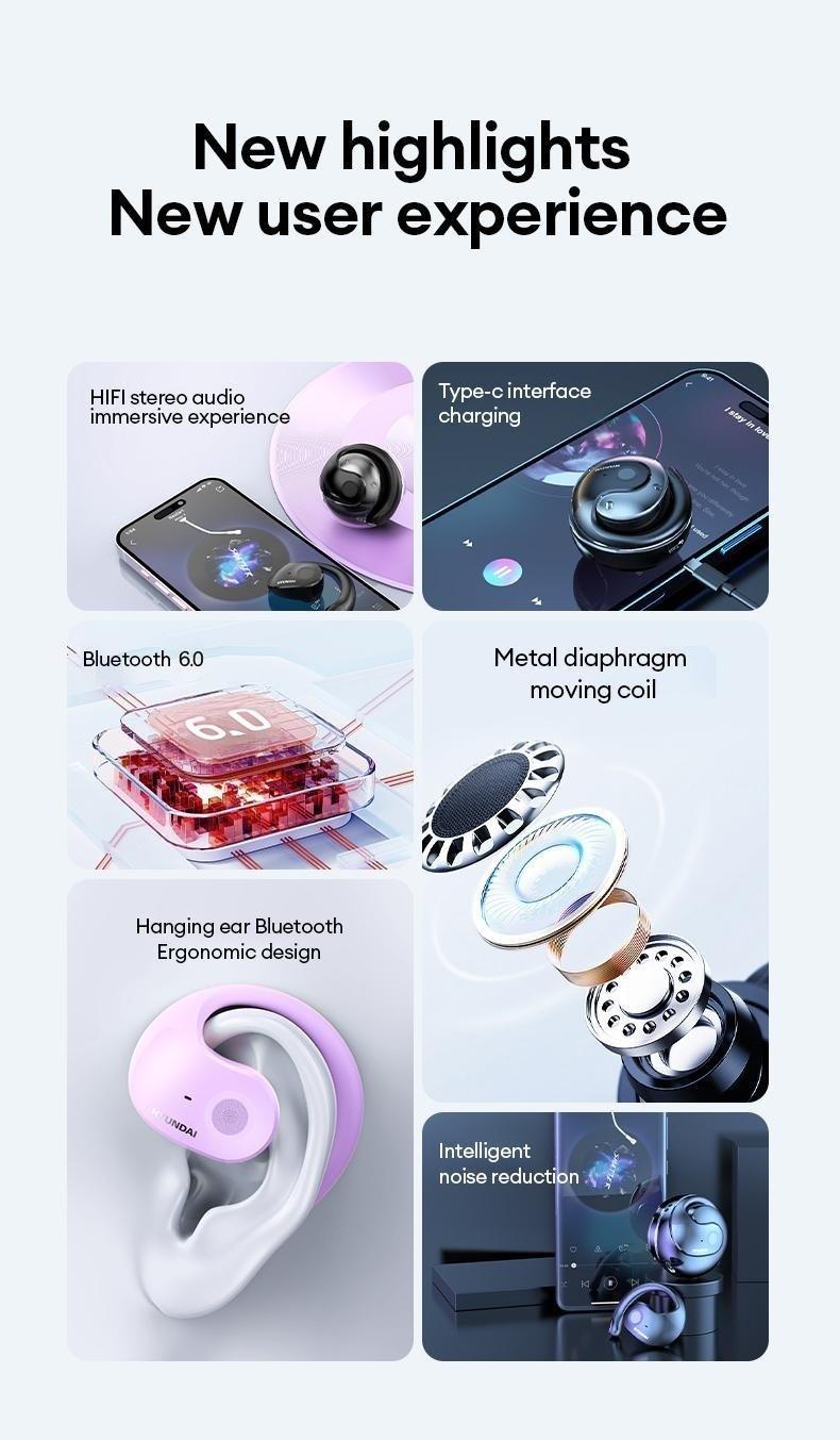 HYUNDAI T26 Pro Open-Ear Wireless Bluetooth 5.4 Stereo Headphones Supports 169-Language Translation, Chargeable & Automatic Connection, Intelligent Noise Reduction, Waterproof Sport Earphones for Music & Phone Calls