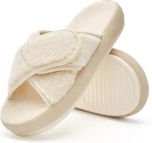 Chantomoo Cozy Open Toe Slippers for Women Memory Foam Faux Fur Cross Band Fluffy House Slides Indoor Outdoor Non Slip 2026 Gift