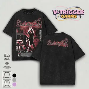 Devil May Cry DMC Dante  Epic Double Printed Unisex Washed Cotton T-Shirt, men's graphic tees Fabric