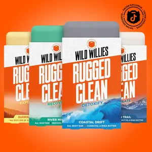Men's Natural Soap 4 Pack - Moisturizing, Exfoliating with Charcoal, Jojoba Oil, Shea for Skin Repair | WILD WILLIES
