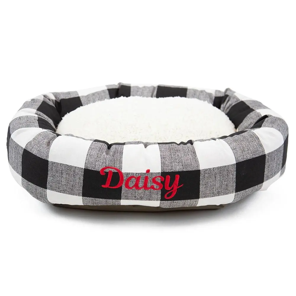 Majestic Pet Anderson Check Sherpa Bagel Dog Bed - Personalized