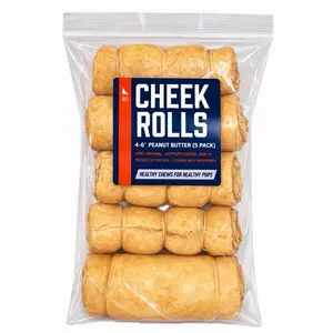 4-6” Peanut Butter Collagen Cheek Rolls (5 Pack) 100% Natural and Extra-Thick - Single-ingredient - Long-lasting for Big Dogs and Aggressive Chewers