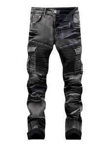 Men's Street Versatile, Fashionable And Casual Multi Pocket Motorcycle Style Straight Leg Slim Fit Jeans- Top Rated Local Warehouse Storein Men's Jeans-039