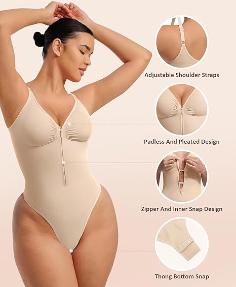 FeelinGirl Seamless Covered Bust Jumpsuit Thong Bodysuit Peach heart collar Fit Womenswear Comfort Shapewear Breathable Comfortable Day Sleeveless Corset Zipper Springtok SpringStatements