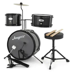 Garvee 3-Piece Junior Drum Set for Beginners with Tom-Toms, Snare, Bass Drum, Cymbal, Pedal, Drumsticks, and Throne Stool – Musical Instrument for Ages 3 to 8