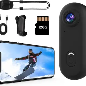 Mini Action Camera, 128GB Thumb Body Camera, Wearable Video Recorder with IPX7 Waterproof Underwater Camcorder, Helmet Mount, Magnetic Sport DV for Bike Cycling, Pet, Vlogging Movie Metal 4K+128G Black Stick