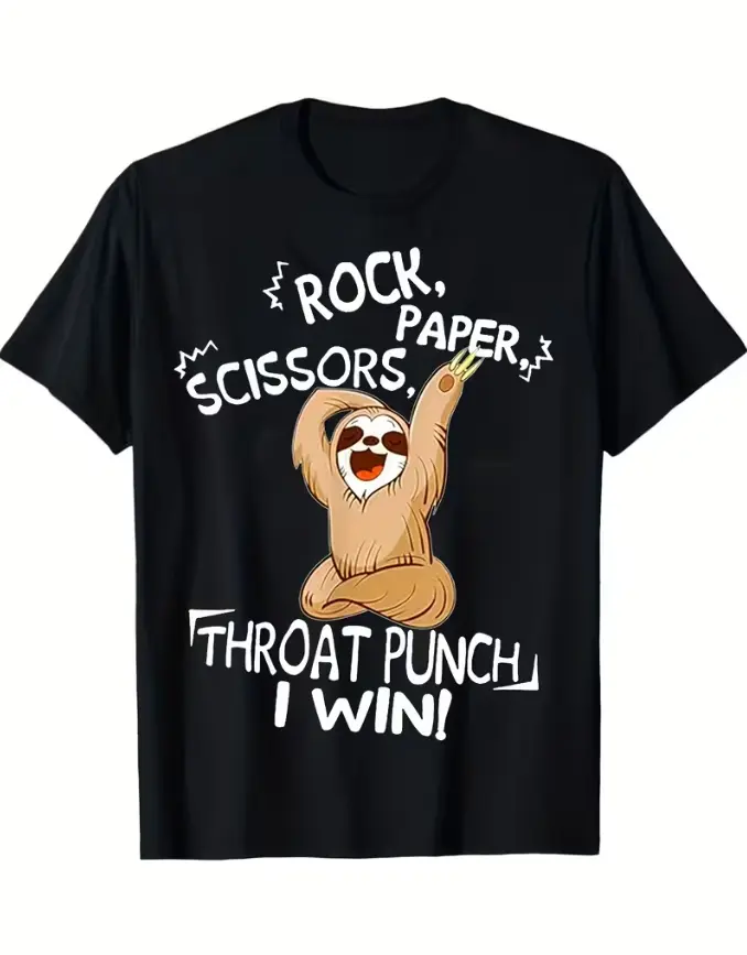 Women's Athletic Breathable Short Sleeve T-Shirt - Funny Rock Paper Scissors Throat Punch RPSY Combat Game Design, Sloth-Like Throat Punch Guy, 100% Unisex Casual Top, Black with White RPSY Logo, All-Season Fit, Fabric