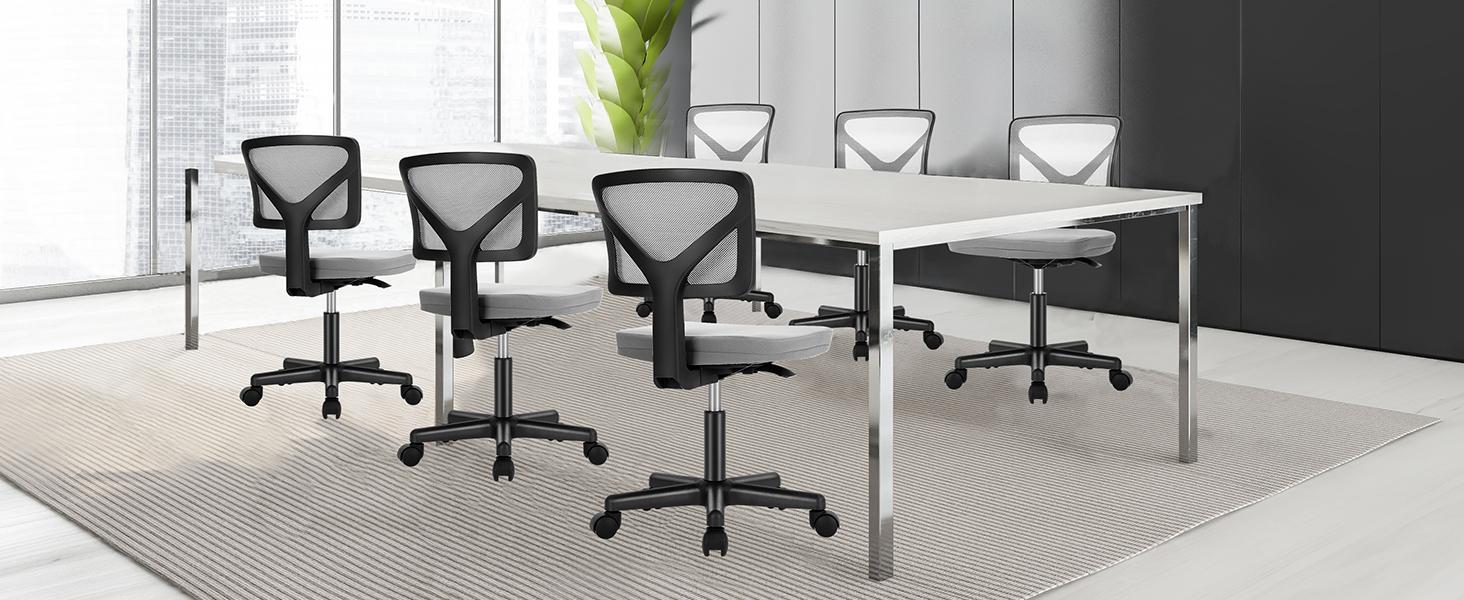 Furnest Furniture Indoor Furniture Chair Height Adjustable Armless Low Back with 360° Rolling Swivel Wheels for Small Space, Office, Bedroom