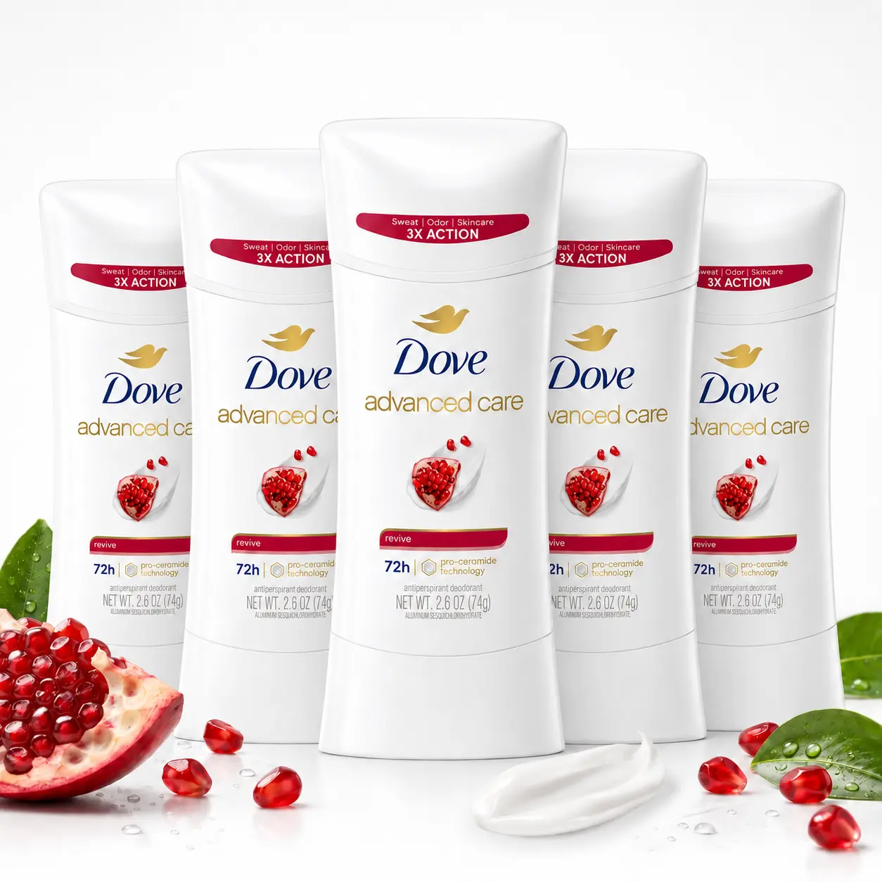Dove Advanced Care Revive Antiperspirant Deodorant Stick (2.6oz) - Women's Body Care, Gentle Sensitive Everyday Use, 72-Hour Sweat & Odor Protection, Pro-Ceramide Pomegranate Scent, 3x Action Formula, Underarm Skin Conditioning, Gym & Work Use