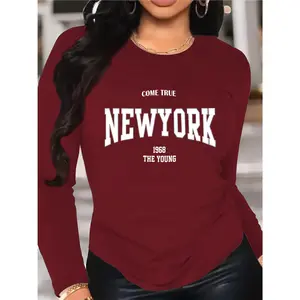 Wo Long Sleeve T-Shirt Retro New York 1968 Graphic Tee Vintage And City - Inspired Top Casual Daily Wear Travels And Urban Style Statets