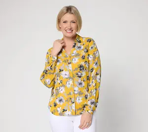 Joan Rivers Mixed Media V-Neck Georgette Blouse