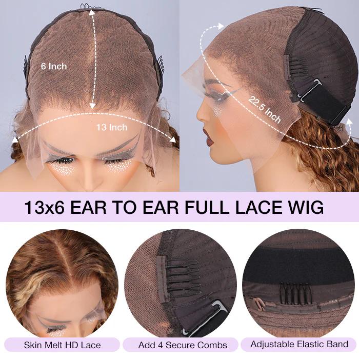 Pizazz Hair Highlight Ombre Curly Lace Front Wigs Human Hair Pre Plucked 13x5 /13x6 HD Transparent Honey Blonde Curly Human Hair Lace Frontal Wigs For Women