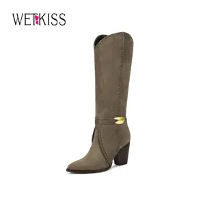 Wetkiss Cowboy Boots for Women Suede Knee High Cowgirl Boots, Braided Detailing, Metal Buckle, Pointed Toe, Chunky Heel, Fashion Retro Western Tall Boot #Summervibes #TikTokShopStockUp #TikTokShopMothersDay