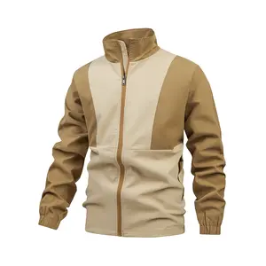 Men’s Outdoor Colorblock Stand Collar Half-Zip Jacket Spring/Autumn Windproof Breathable Casual Pullover Softshell Jacket
