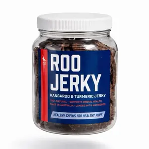 100% Natural Kangaroo & Turmeric Jerky (1 Pound Value Bucket.) Healthy Dog Chew Treat - Hypoallergenic - Ethically Sourced Human Grade Kangaroo Meat - Lean Superfood < KANGAROO JERKY JAR 1 POUND >