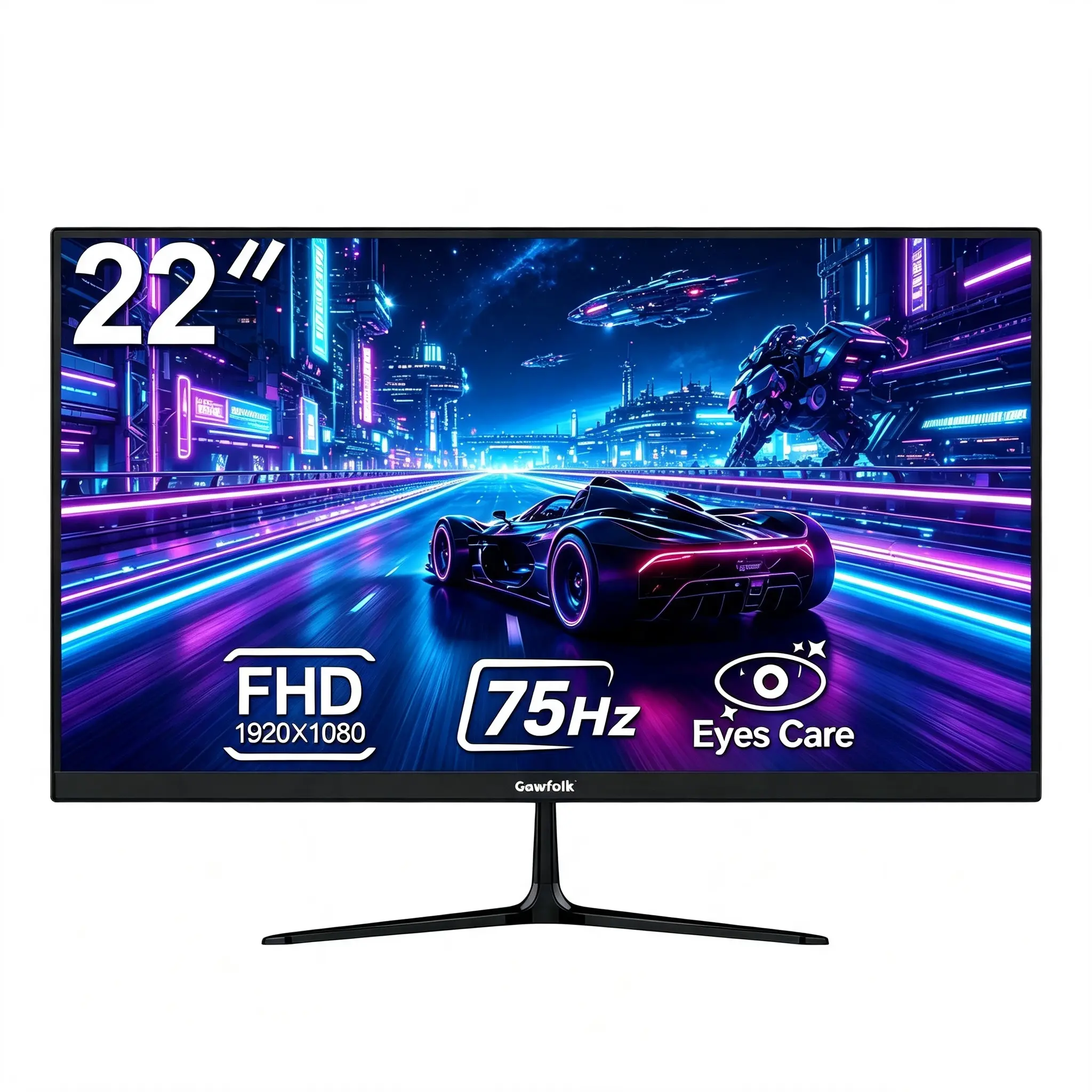 Gawfolk 22 Inch Flat FHD 1920x1080 75Hz VA Panel Gaming Monitor - Sleek Design, Narrow Bezels, 120% sRGB, 16.7M Colors, Blue Light Filter, Wide Viewing Angle, VESA Mounts, Wall Mountable, VGA-HDMI Dual Ports, White for PC/Laptop Work & Games, Gaming Stuff