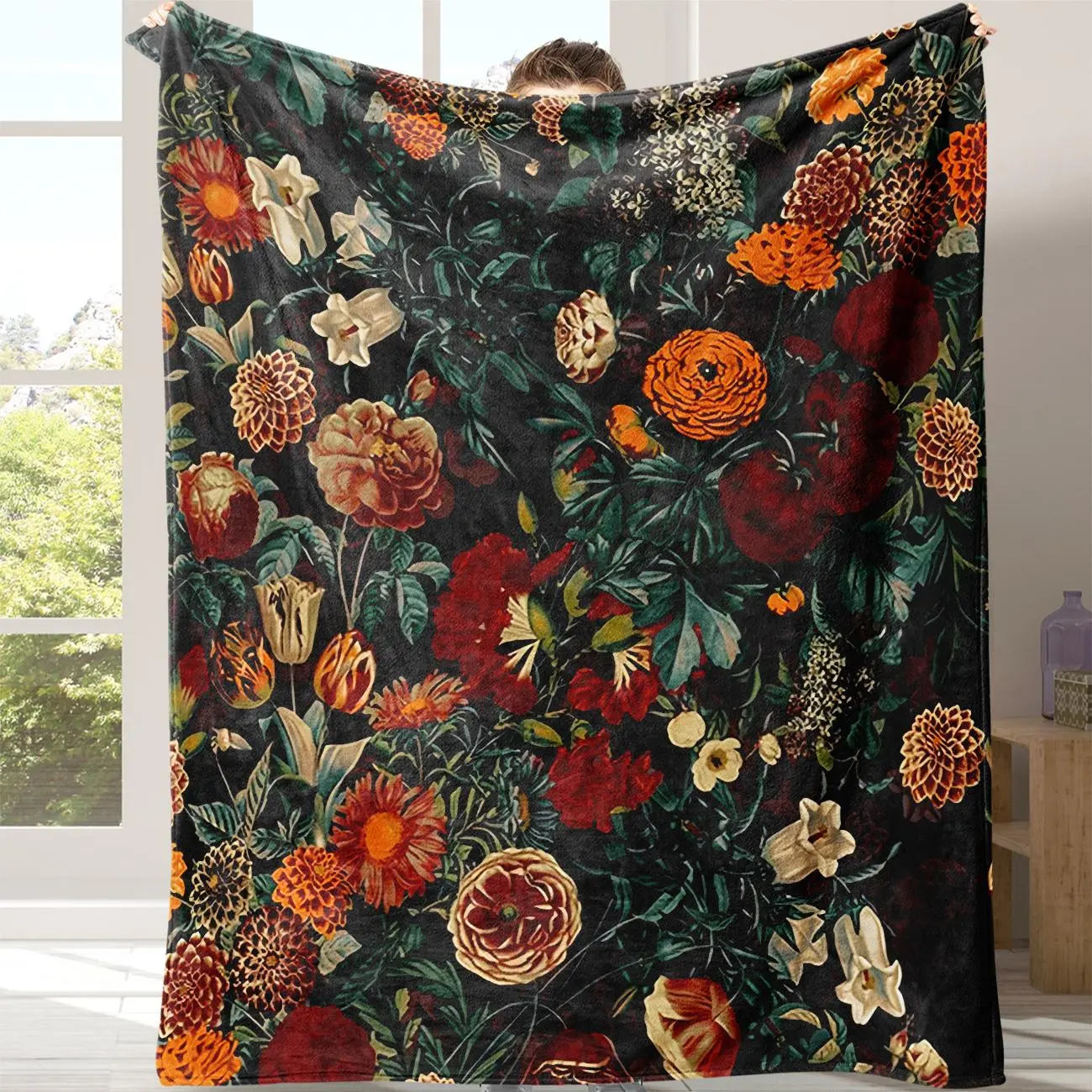 Floral Pattern Flannel Blanket, Soft Comfortable Warm Throw Blanket, Bedroom Accessories, Bedding Supplies for Home Office Travel Camping