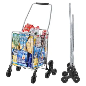 VEVOR Grocery Shopping Cart,  , 45L Stair Climbing Shopping Cart with 360° Rolling Swivel Wheels, Stair Climber Utility Cart with Tri-Wheels, Foldable Collapsible & Lightweight for Laundry Travel, Silver