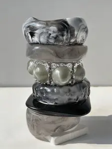 1pc Vintage New Transparent Gray-Black Resin Bracelet, Asymmetrical Thick Elastic Patchwork Bracelet, Fashionable High-End Jewelry For Women Trendy Stack Bangle Elegant Minimalist Bangle