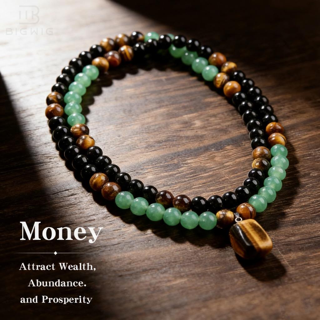 Green Aventurine & Tiger Eye Money Attraction Necklace, Natural Healing Crystal Pendant for Wealth & Prosperity, Long Chain Sweater Necklace, Ideal Gift Jewelry for Men and Women, Jewelry Charms for Anniversary, Vacation &Theme Parties