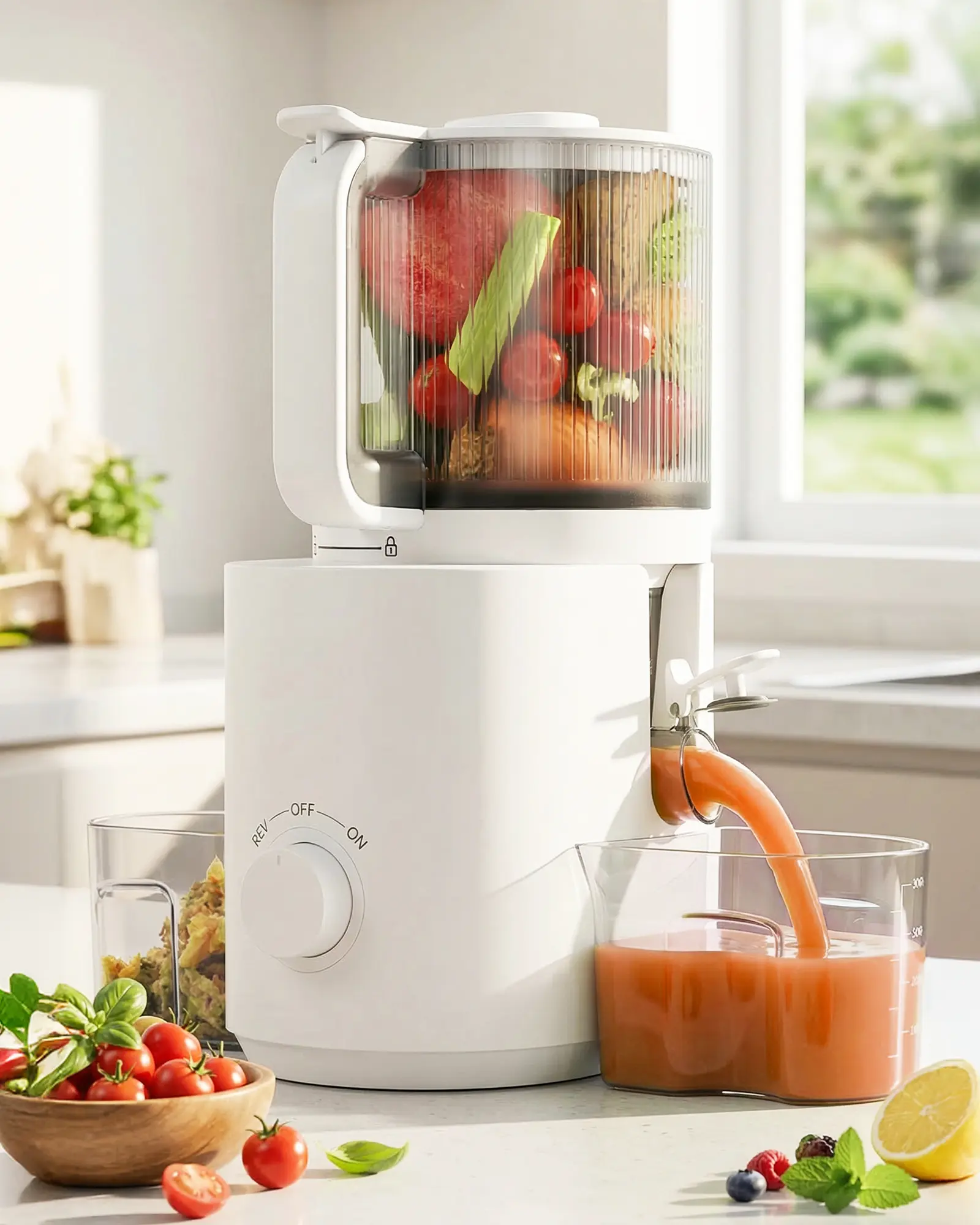 3-in-1 Masticating Juicer Machine - Kitchen Appliances with 7-in Wide Feed Chute, 6.5-in Digital Touch-Screen, 120oz Large Capacity, Whole Fruit & Vegetable Juicing, Sorbet & Nut Milk Making, Easy to Clean, Gift for Adults