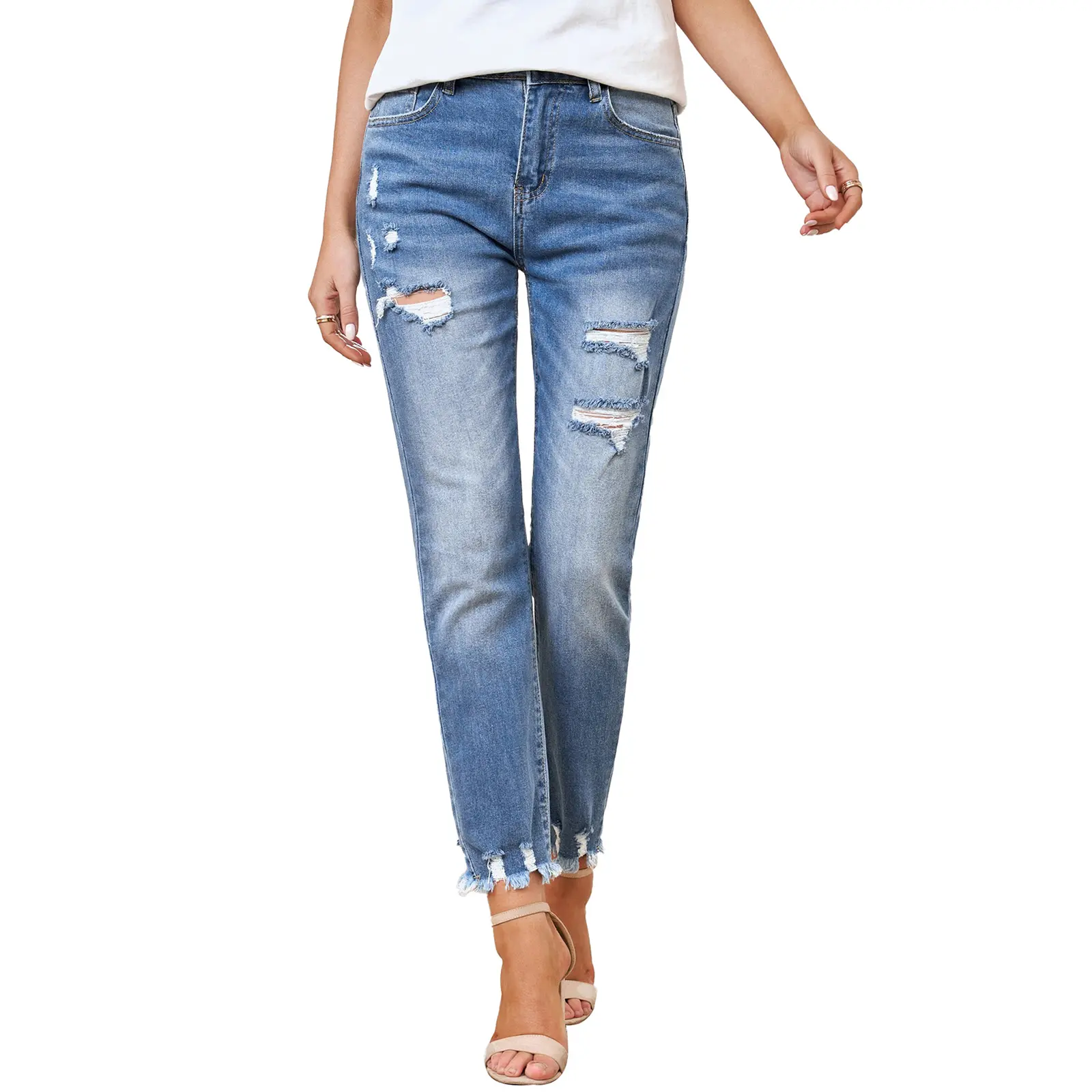 EVALESS Women's High Waist Plenty Jeans,Ripped Boyfriend Distressed Straight Leg Jenas,Tummy Control Lightweight Stretchy Trouser Ankle Denim Pants,2026 Trendy Womenswear Fall Outfits  Deals For You Days summer outfits,back to school shopping