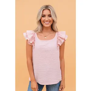 Textured Bow Back Frilled Butterfly Sleeve Blouse
