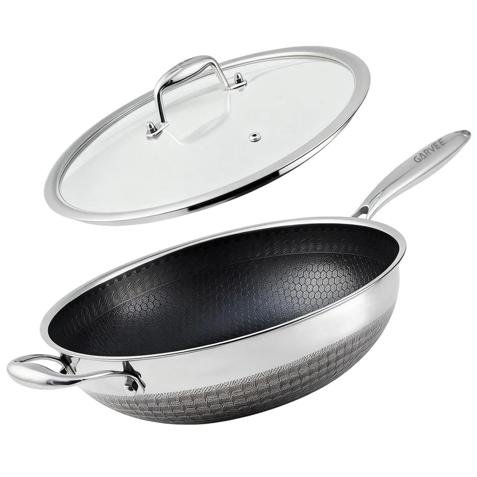 Superior Hybrid Stainless Steel Nonstick Wok Pan 12 Inch – Induction Compatible – PFOA Free – Dishwasher & Oven Safe – Stir Fry Cookware with Lid