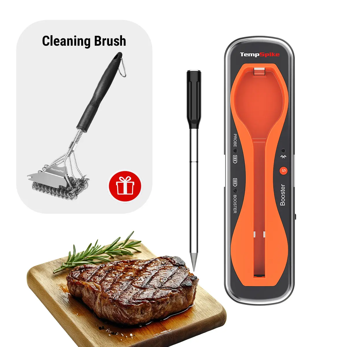 Summersale-TempPro Digital Meat Thermometer Bluetooth Wireless for Cooking, Grill, Smoker BBQ Kitchen Gadgets Measuring Utensils Outdoorfun Fathersdaygift Stainless Specialty Kitchen Utensils Heavy Duty Cast Iron Burger Pre (TP970-b)