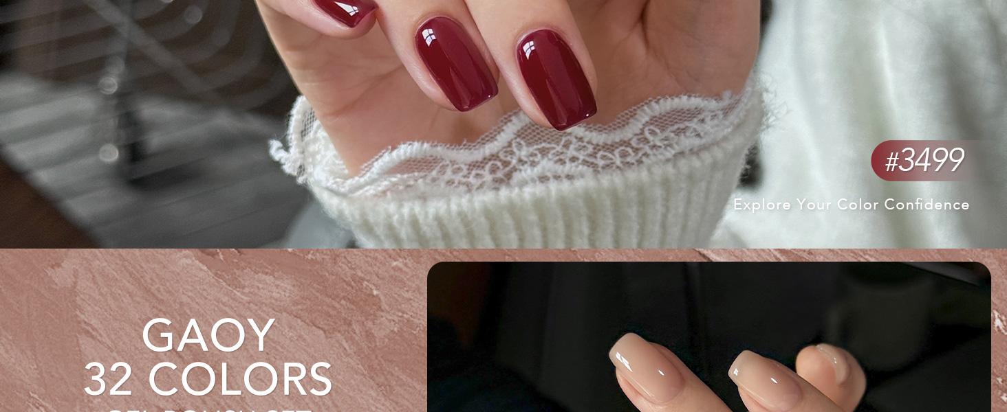 GAOY 36 Pcs Gel Nail Polish Set, 32 Colors All Season Gel Polish Kit Red Black White Nude Glitter with 4 Pcs Soak off Base Glossy Matte Top Coat & Builder for Nail Art DIY Manicure at Home