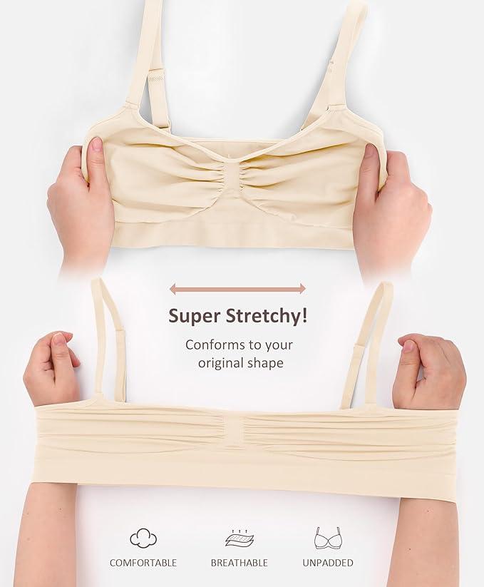 FeelinGirl 3-Piece FeelinGirl Women's Wireless Bra Comfort Bralettes No Underwire Unlined Cami Bra Seamless Tshirt Bras Sports Bra Set Summervibes