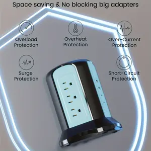 Surge Protector with Multiple Protections - 19/13-in-1 Power Strip Tower Desktop Charging Station - 9/12 Outlets, 4/6 USB Ports(2USB-C/PD18W) - 8ft Extension Cord - 1080 Joules, 3-Prong, Grounded for Home, Office