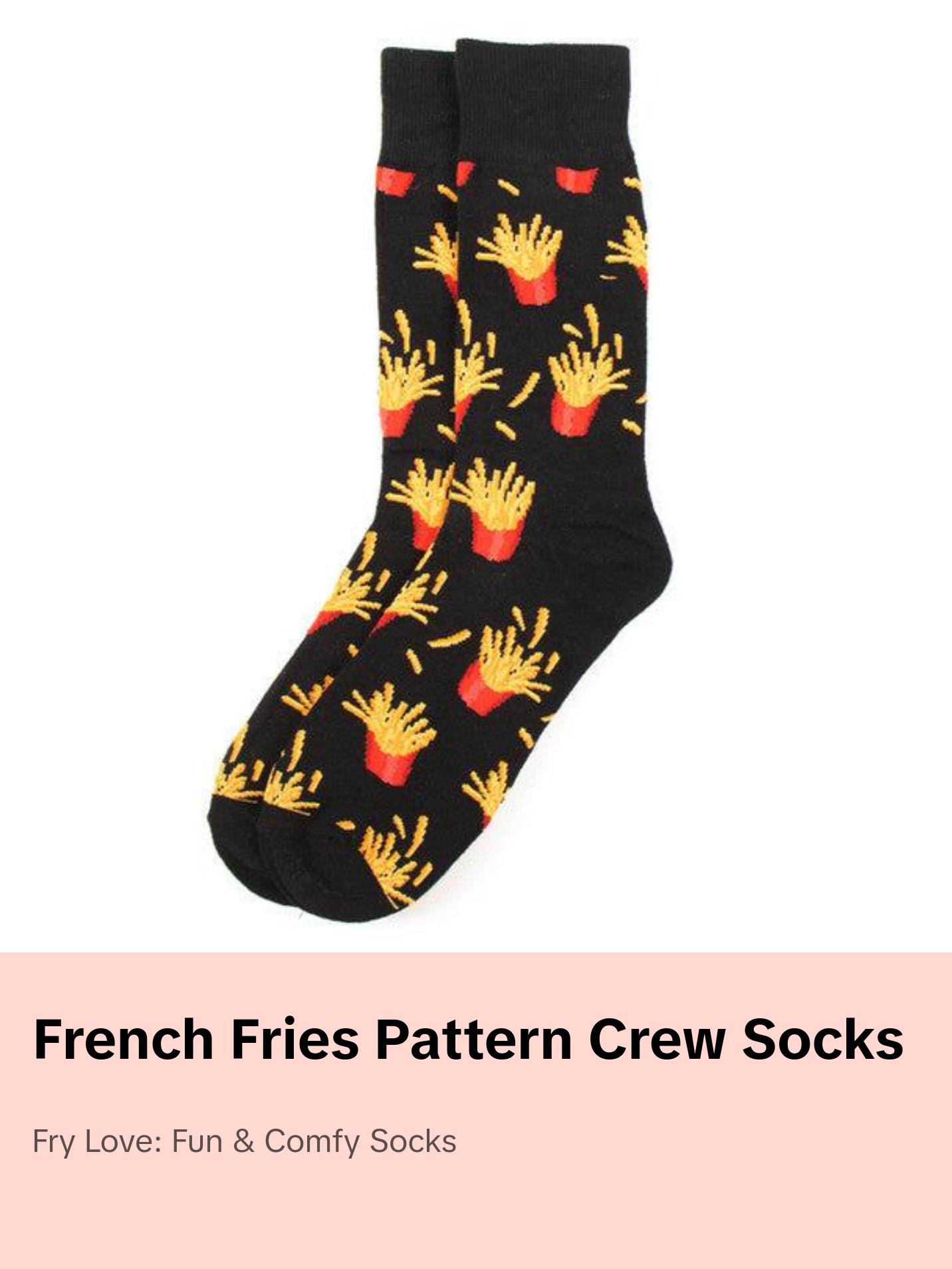 Parquet Men’s French Fries Pattern Novelty Crew Socks – Black
