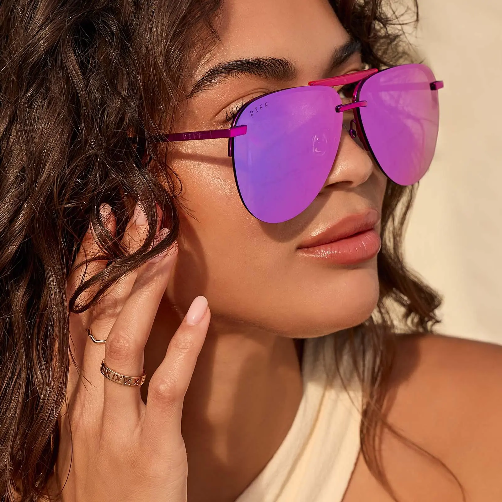 Purple Mirrored sunglasses new in the box (LOOK BOLD PINK) SLENDALE - Matte Chalk - Purple Mirror – 100% main image 2