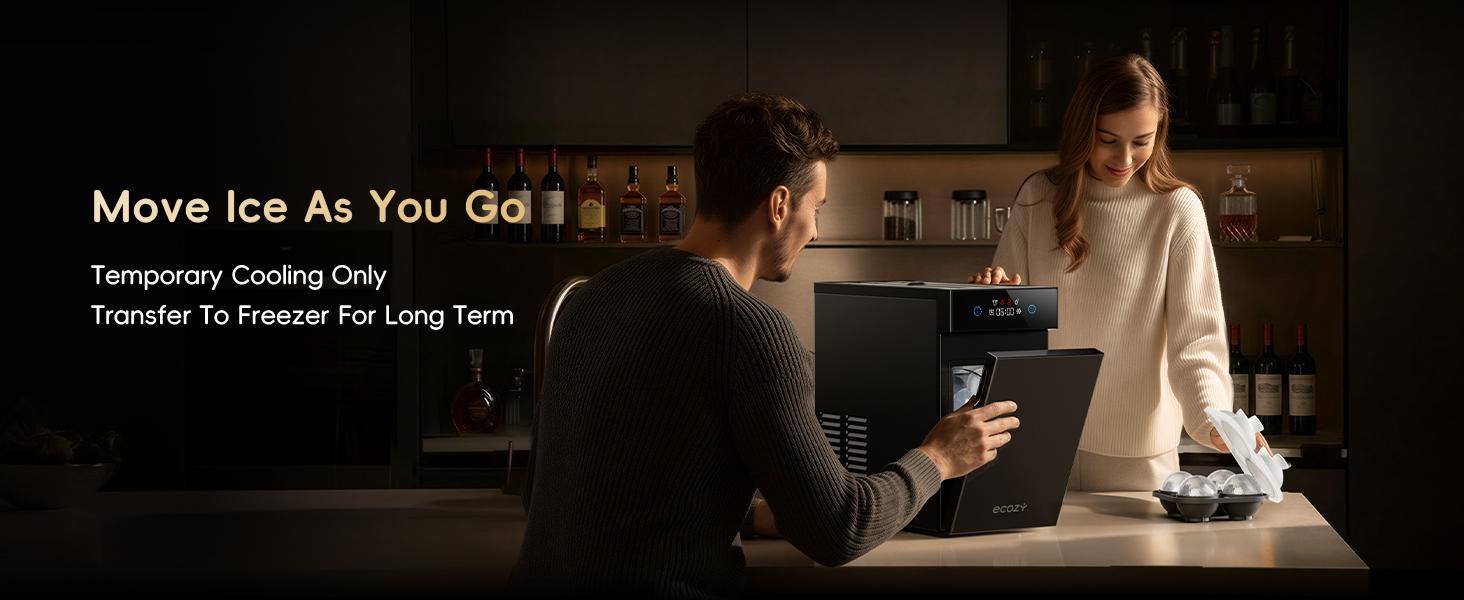 ecozy 2.1 Inch Clear Ice Ball Maker with CrystalFlux Technology, Small Footprint Sphere Ice Maker with 8H Timer, 1 pcs in 30 Mins, 48 pcs/Day, Self-Cleaning, Automatic Ice Ball Maker for Home Bar Whiskey & Bourbon