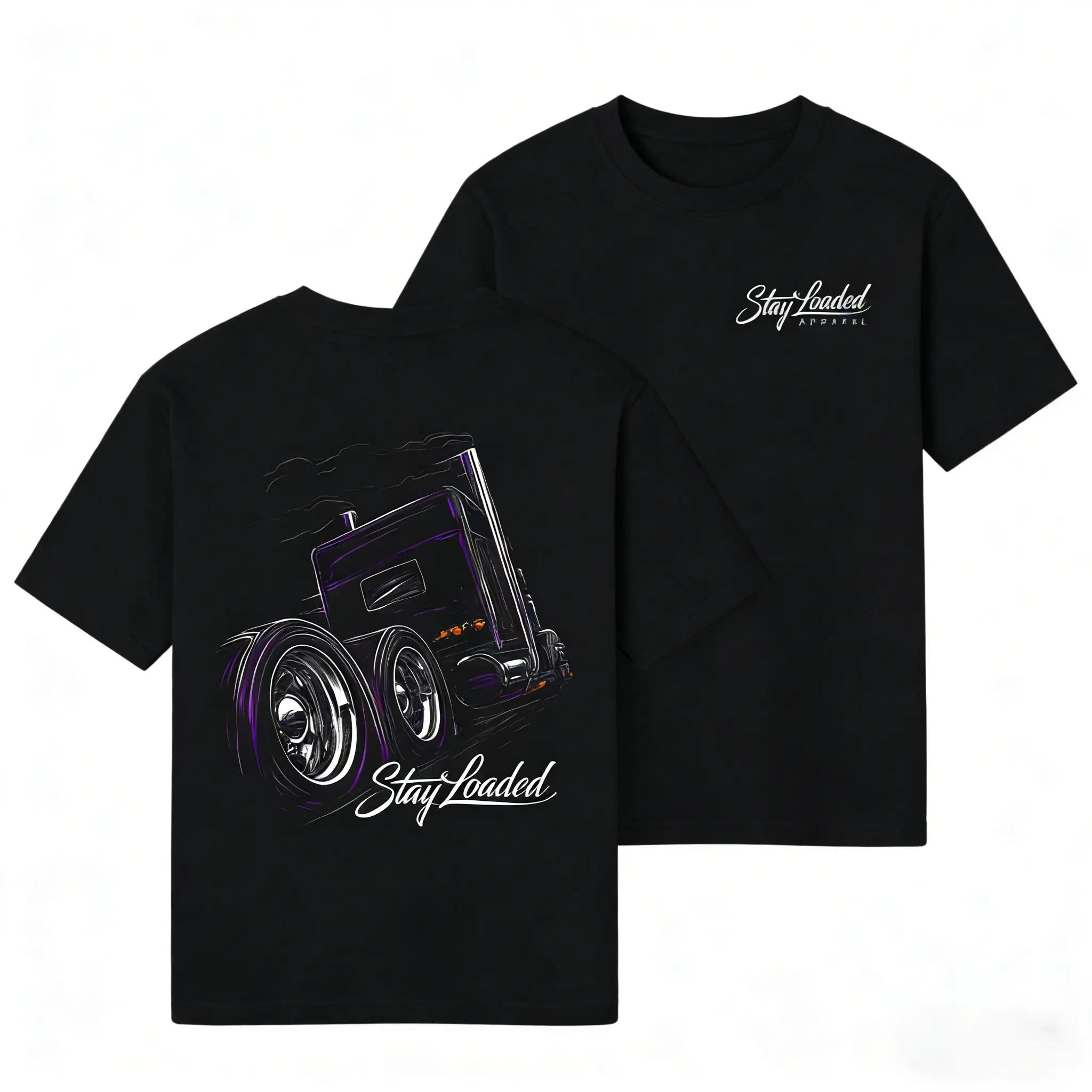 Men's Graphic T-Shirt - 'Stay Loaded' Neon Truck Print, Casual Streetwear Short-Sleeve Round Neck Tee, Menswear Top, Tshirt, Men's Graphic Tees, Affordable Fashion, Neon Print, Truck Motif