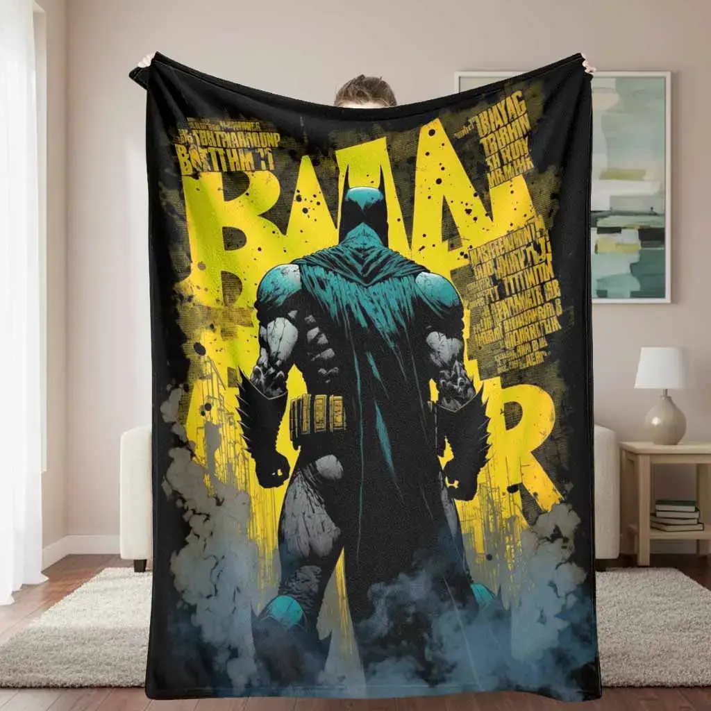 Dark Vigilante Hero Flannel Throw Blanket, Iconic Masked City Guardian Silhouette Digital Print, Ultra Soft Cozy Lightweight Blanket, Breathable Warm Wrinkle Resistant Sofa Couch Bed Throw for Office Living Room Travel