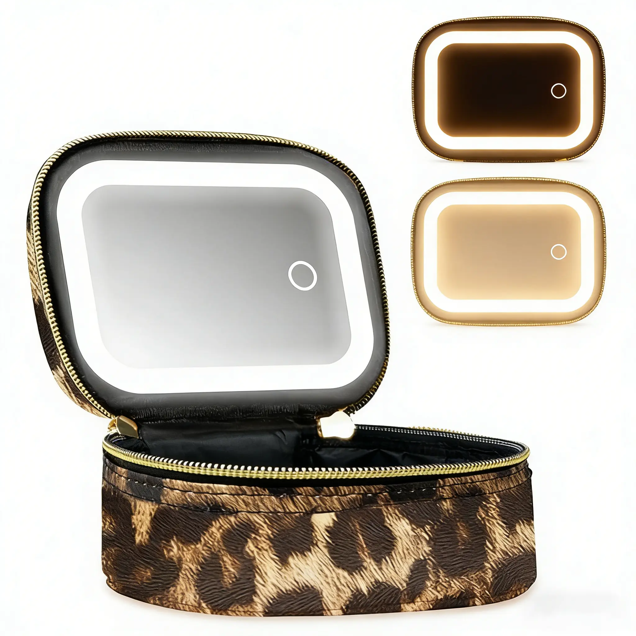 Mini makeup bag Women's Small Lighted Makeup Bag with Mirror - 3 Adjustable Brightness Travel Train Case, Cosmetic Organizer, Portable Toiletry & Artist Storage, Makeup Pouch for Purse, Gifts for Women, Camping Essentials, Travel Makeup Pouch