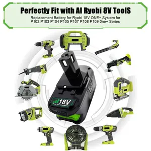 6-Pack 8000mAh Replacement for Ryobi 18V Batteries with Indicator Light for Li-Ion MAX P102 P103 P104 P105 P107  P109 P108 P122 Series Power Tools Precision Plunge Track Saw Guide Rail Powerful Electric Pressure Washer Foam Cannon screwdriver